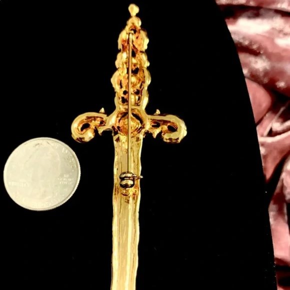 Vintage Large Jeweled Sword Dagger Fashion Jewelry Brooch - Picture 3 of 5